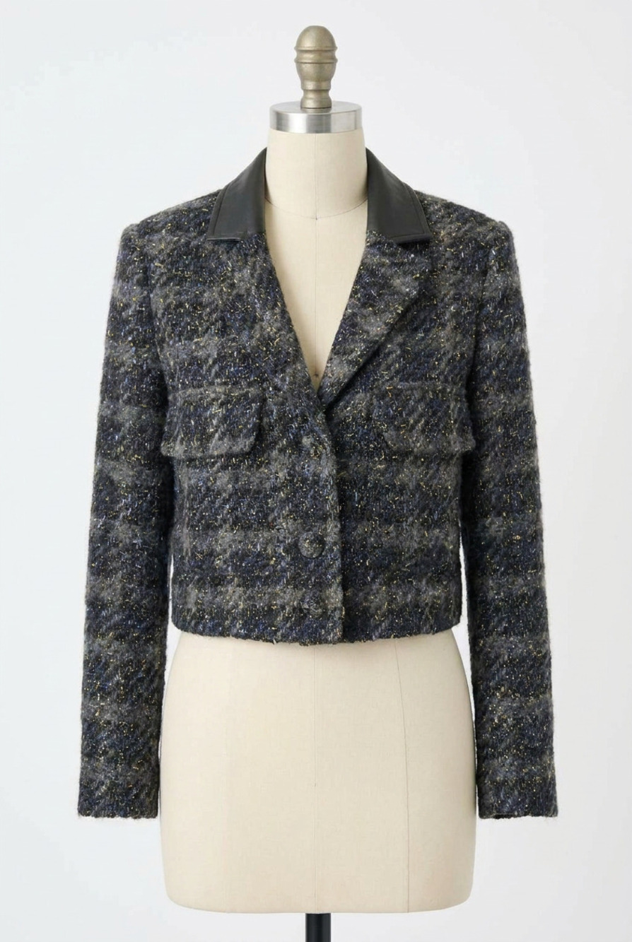 NEW CENTRAL PARK WEST colette lurex houndstooth jacket in black
